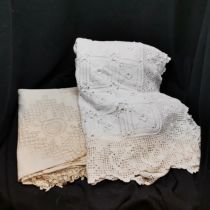 Victorian bedspread t/w drawn thread bedspread - both in good used condition