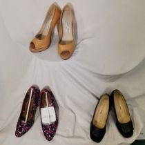 3 Pairs of vintage shoes inc Jimmy Choo 37, Hobbs floral 38 & Roberto Vianni 38 in navy - all in