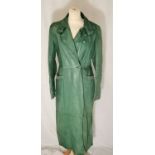 Vintage Marni long green leather coat in good used condition - 114cm chest.