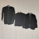 3 vintage black jackets, 1 velvet with diamante buttons bust 84cm 1 crepe 1940s jacket 98cm bust and