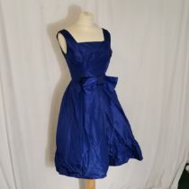 1960's blue silk taffeta cocktail dress with bow detail bust 88cm - no obvious damage