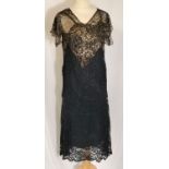 1920s black and gold lace dress with underskirt in good condition for its age - 96cm bust