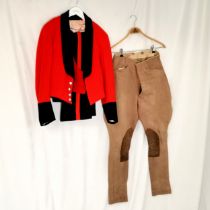 3 piece military uniform in red and black - chest 102cm & trousers 116cm & waist 78cm- no obvious