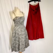 2 Vintage evening dresses 1 late brocade with shoe straps other is 1980s satin strapless dress -