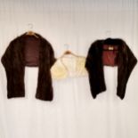 3 Fur stoles 1 Canadian squirrel, 1 brown mink by Frances furriers of Epsom and 1 small ermine in