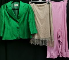 3 vintage items, green 80s short jacket by Precis 90cm bust t/w 2 60s skirts one gold lace and the