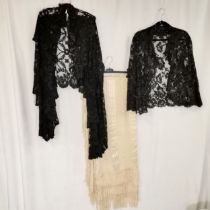 Long black lace cape t/w lace jacket in good condition - sequinned embroidered t/w cream silk