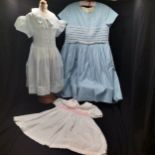 3 Vintage childrens dresses 1 cotton smocked and seersucker smocked t/w mini Bowden childs dress age