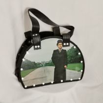 Vintage handmade handbag made from a record on one side and a picture of Elton John - good used