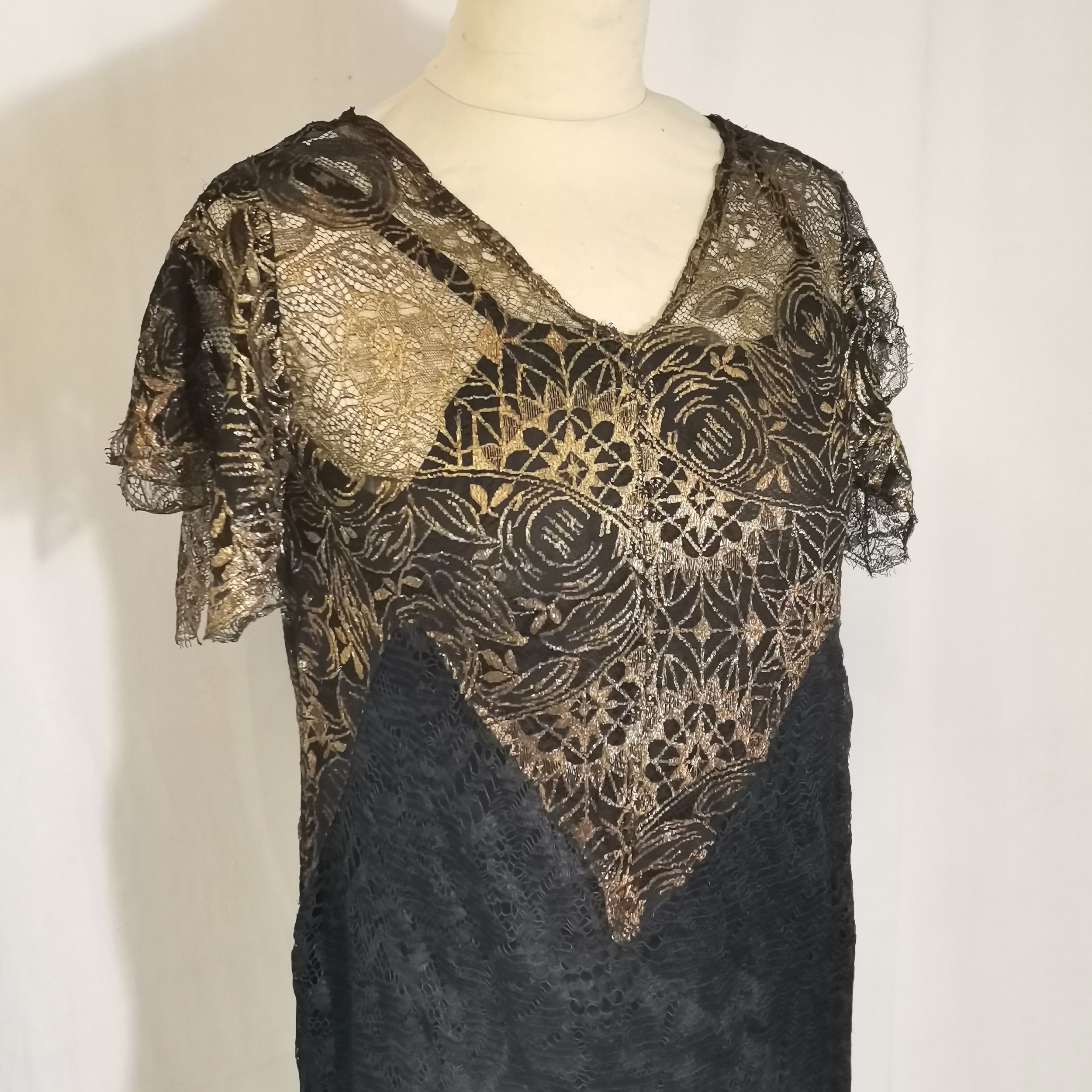 1920s black and gold lace dress with underskirt in good condition for its age - 96cm bust - Image 3 of 5