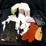 Qty of gloves to include cream satin, pink and green suede inc 1 in original antique box.