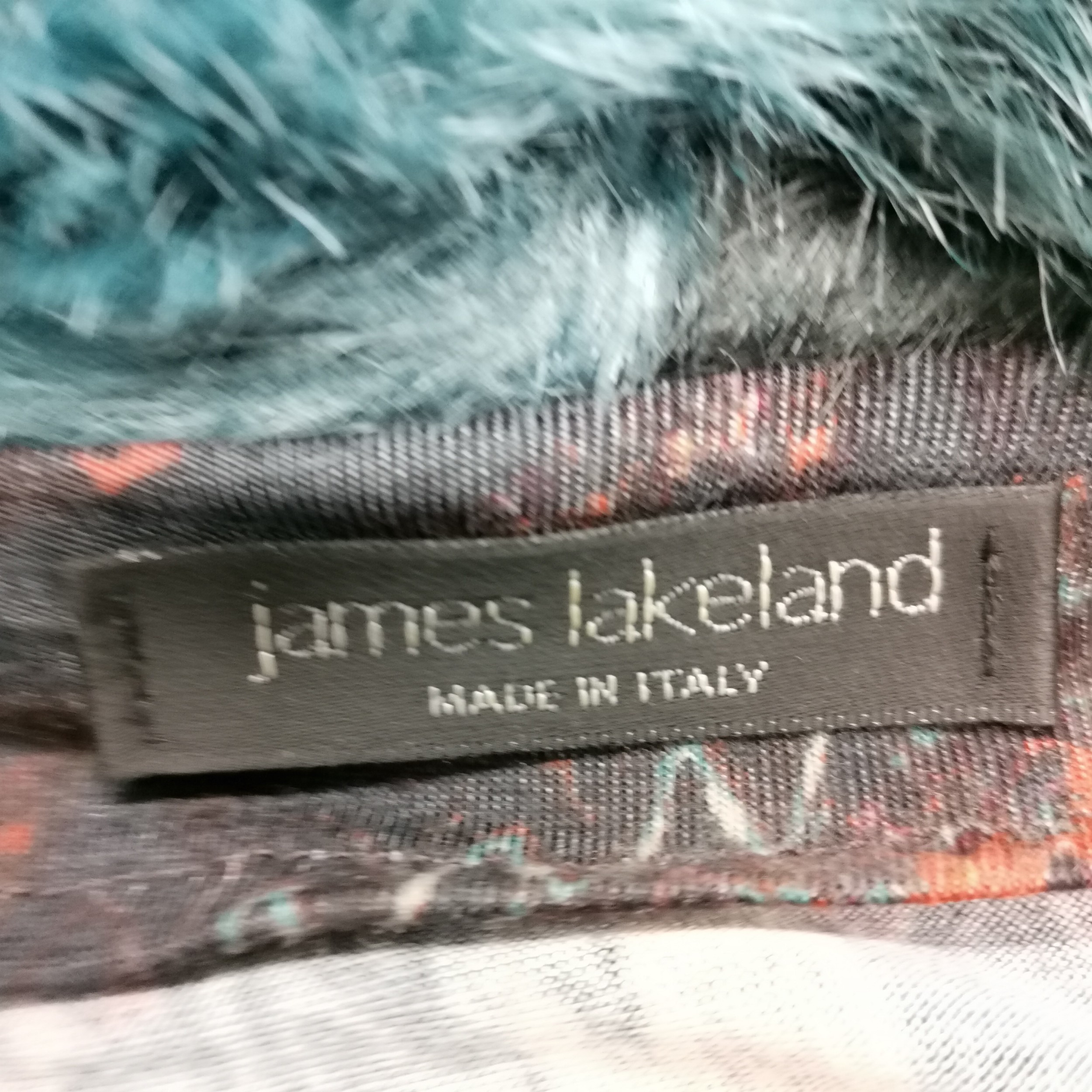 Vintage patterned unlined jacket with teal faux fur trim by James Lakeland t/w navy wool and denim - Image 2 of 5