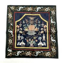 Antique Chinese black silk rank badge with embroidered flowers, etc in good condition