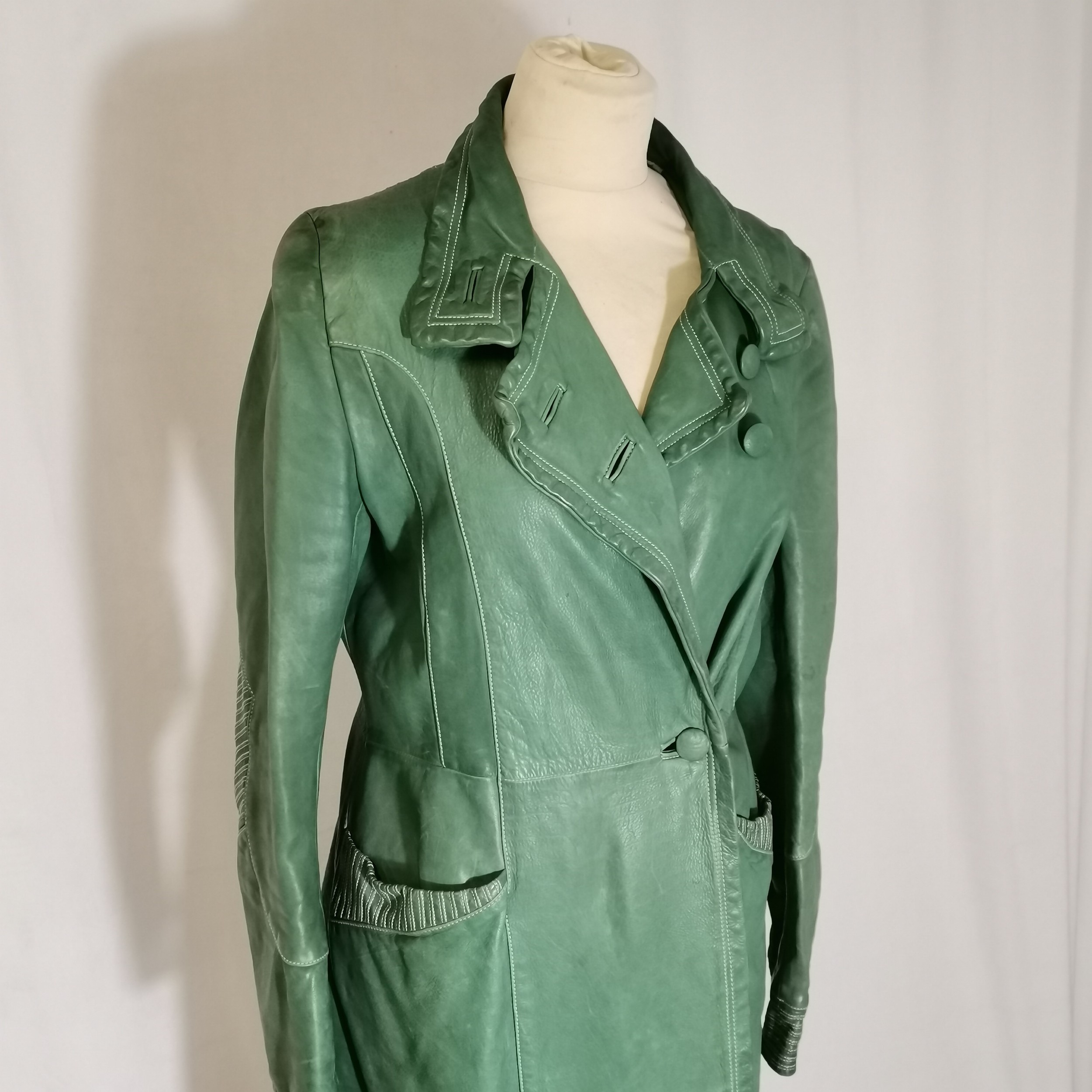 Vintage Marni long green leather coat in good used condition - 114cm chest. - Image 3 of 4