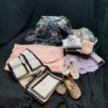 Mixed lot of beadwork items to inc loose beads, nightdress case, children's shoes, etc - all in used