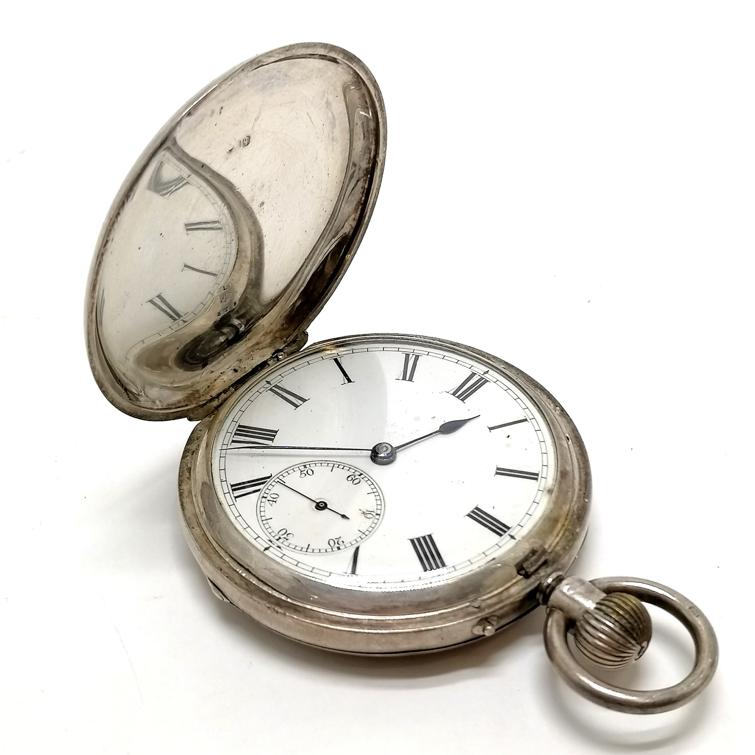 Antique silver full hunter pocket watch (48mm case) by Hall & Co (Manchester) in Parsons retail - Image 3 of 3