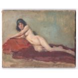 Henry James Haley (1874-1964) signed oil painting on board of a reclining nude lady - 18.8cm x 24.