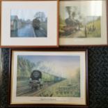 3 x railway pictures inc Night Ferry at daybreak (signed by the artist - M J Cousins) 50cm x 69cm