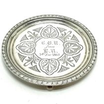 c.1863 Tiffany silver salver on 3 ball feet #9495 - 10cm diameter & 65g NOTE : M=Moore and this mark