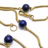 Antique 18ct marked gold snake link necklace with lapis bead detail - 54cm & 26g total weight & no