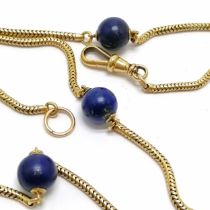 Antique 18ct marked gold snake link necklace with lapis bead detail - 54cm & 26g total weight & no