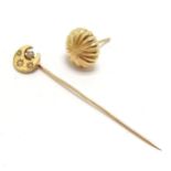 Antique unmarked 18ct gold tie pin in the form of a crescent moon set with pearls - 6cm t/w unmarked