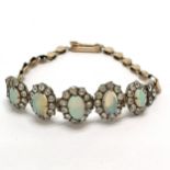 Antique gold and silver mounted opal / white sapphire bracelet - 17cm & 9.3g total weight ~ 2