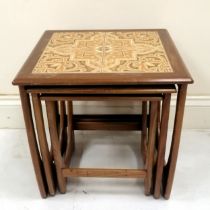 G-Plan Mid Century Teak nest of 3 square tables largest with inset tiled top, water marked, 50 cm