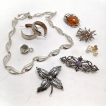 Qty of silver jewellery inc Niels Erik From (Denmark) silver leaf brooch, amethyst set brooch,