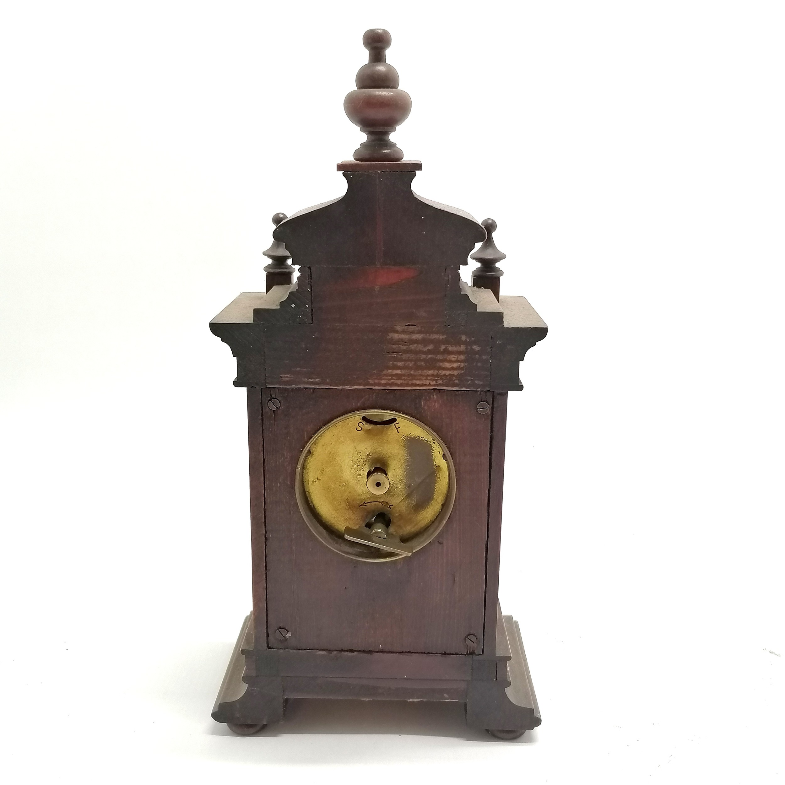 Black forest hand carved wooden clock with front panel decorated with deer & birds - 29cm high x - Image 2 of 4