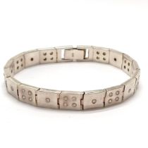 925 silver white stone set panel bracelet - 19cm & 46g total weight