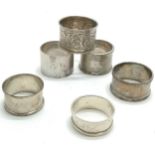 6 x silver napkin rings inc 1 unmarked 'foreign' & 1 by Francis Howard Ltd (Edinburgh) etc - total
