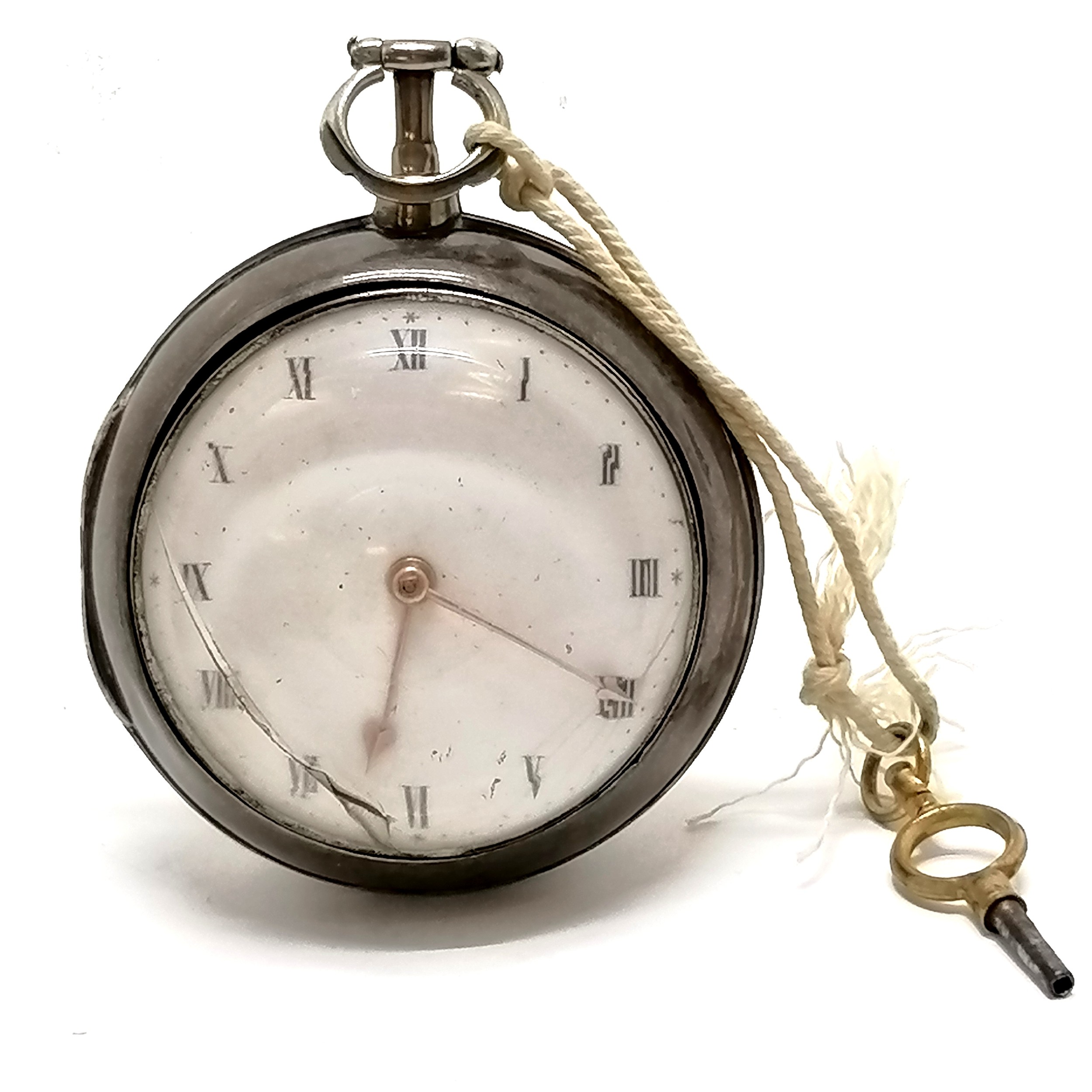 Antique silver pair cased fusee pocket watch - silver 58mm outer case 1799 by John Taylor, has