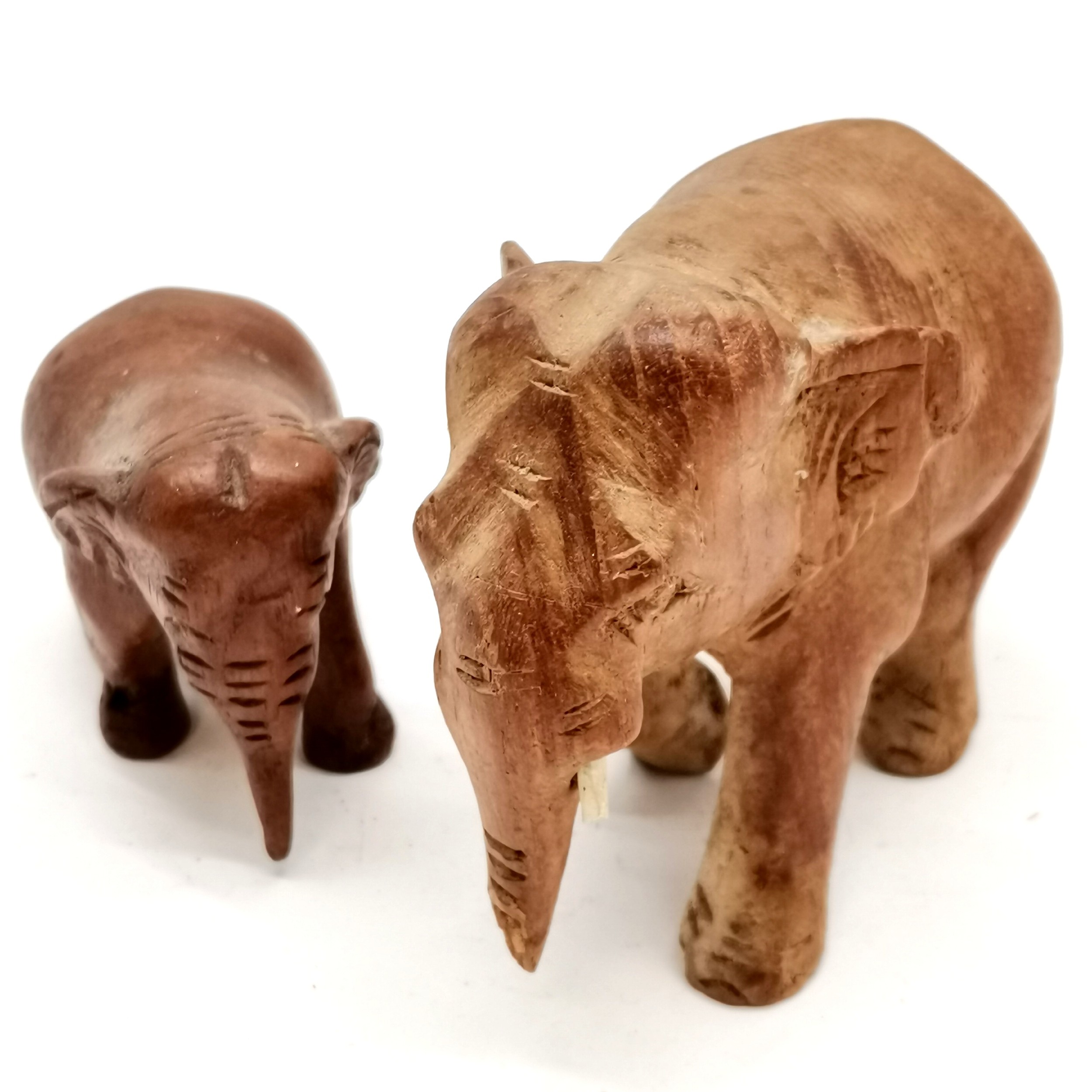 Hand carved teak hinged lidded box depicting elephant dragging log t/w carved model of elephant - Image 2 of 5