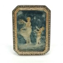 French silver marked brooch with hand painted miniature of a classical scene with unmarked gold slip