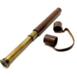Vintage 2 pull brass telescope with tan leather detail - extended length 64cm & has end caps ~ has
