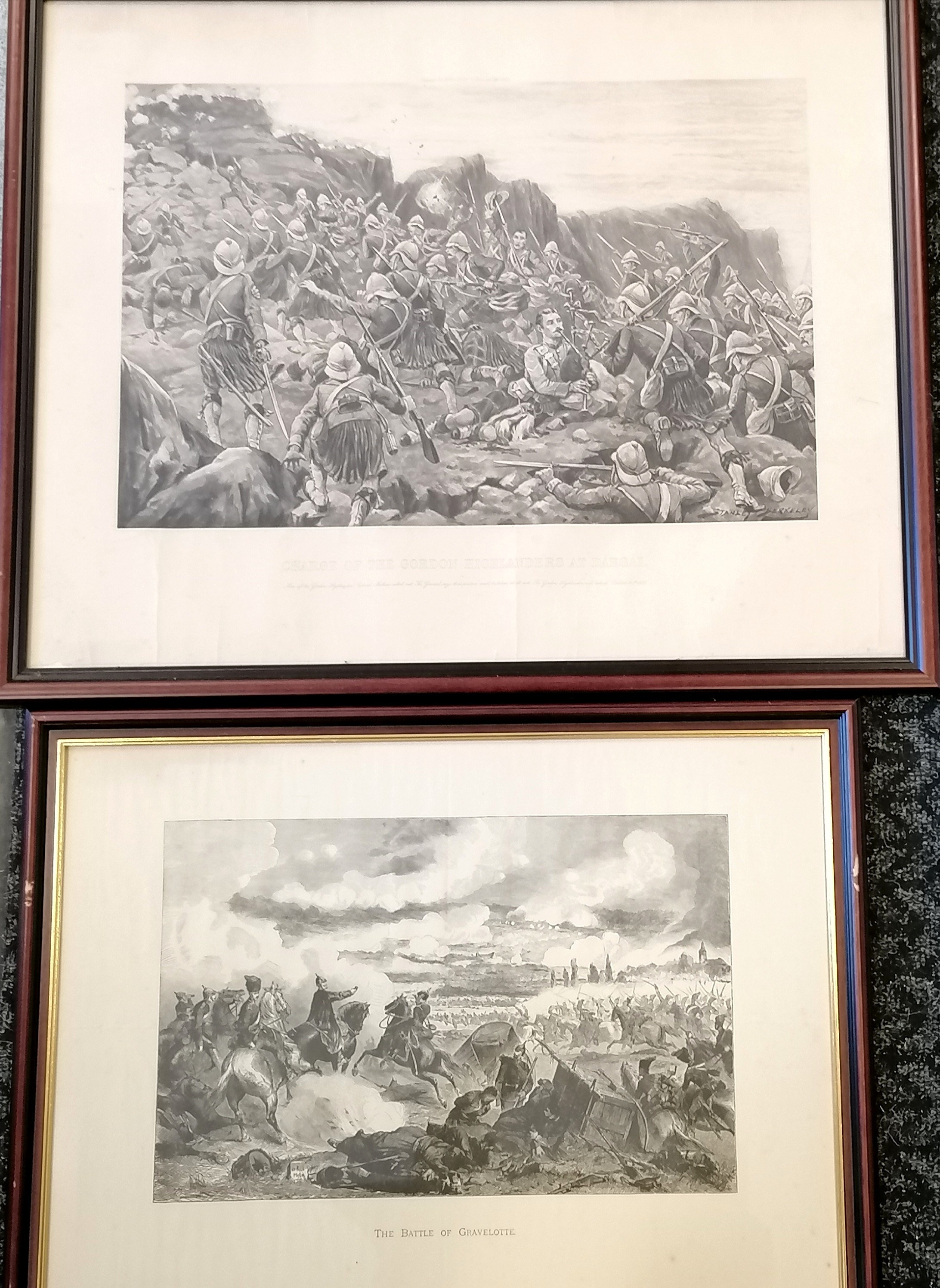 4 x framed military prints inc 1897 Charge of the Gordon Highlanders at Dargai (frame 66.5cm x