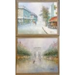 Paul Rambert (1910-70) 2 x oil paintings on canvas of Parisian scenes inc Arc de Triomphe - frame