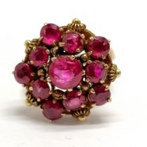 Chinese gold (touch tests as 22ct) large ruby cluster ring - size M & 7.2g total weight