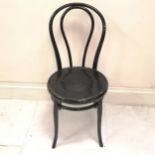Ebonised Bentwood dining chair with patterned seat, in used condition, 42 cm wide x 42 cm deep x