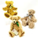 3 x jointed mohair Cranmore bears by Jenny Hooper inc Watkins & Millo, unnamed bear is 38cm high -