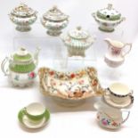 Collection of assorted antique sucrier's and covers, some with restoration and wear, teapot etc.
