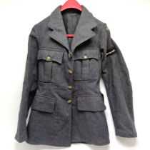 WWII RAF tunic with original cloth badges / buttons - 88cm chest ~ has an indistinct issue stamp