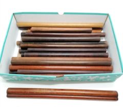 Large qty of antique wooden rules inc Stationery Office stamped, double rule etc - longest 46cm