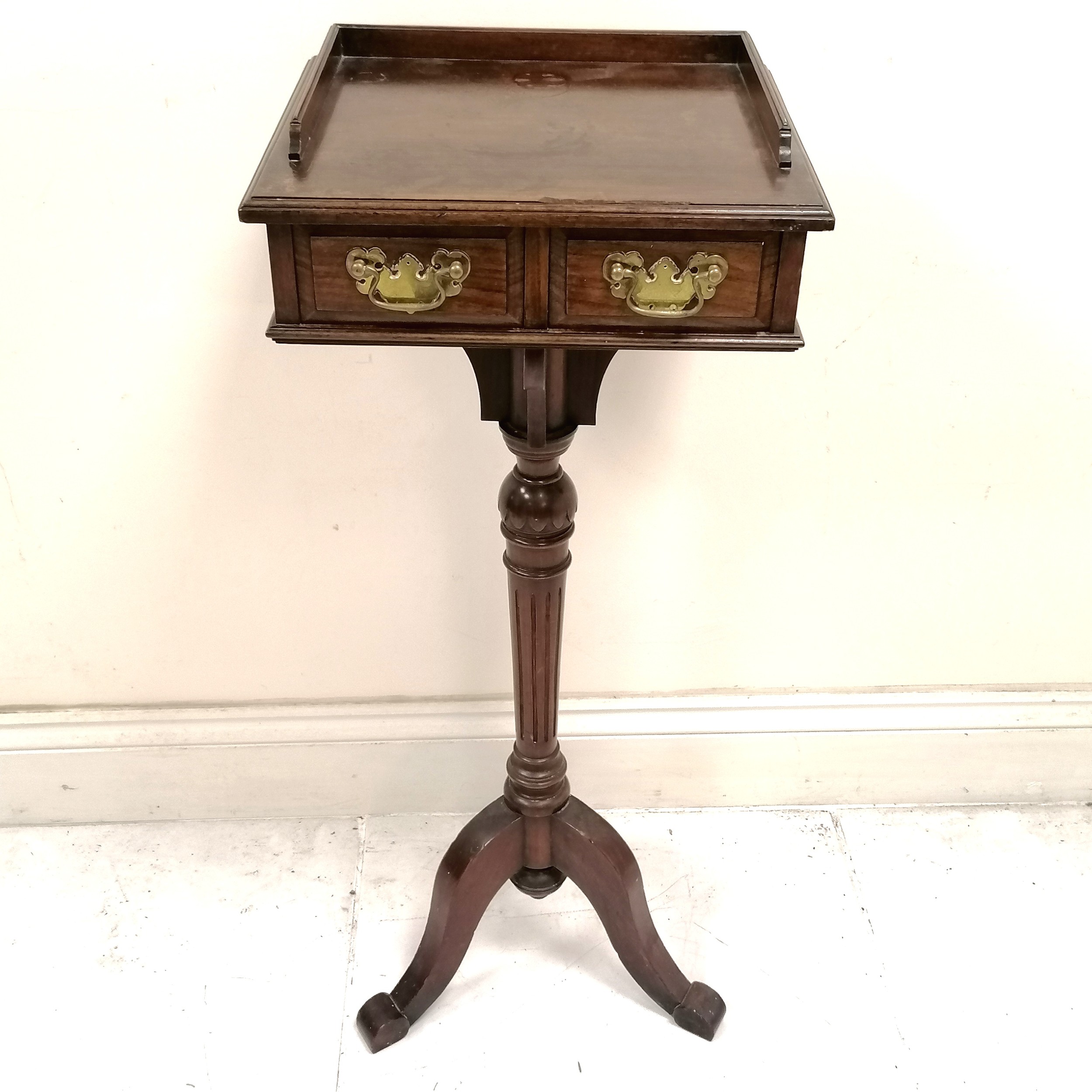 Antique mahogany 2 drawer smokers table with tripod base and galleried top, with marks and rings, 41 - Image 4 of 4
