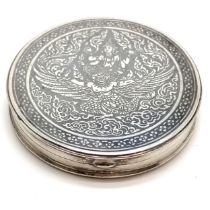 Siamese silver niello compact - 5.4cm diameter & 47g total weight