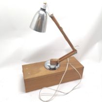 Vintage beech wood and chrome adjustable lamp with an aluminium shade base 13cm diameter - some