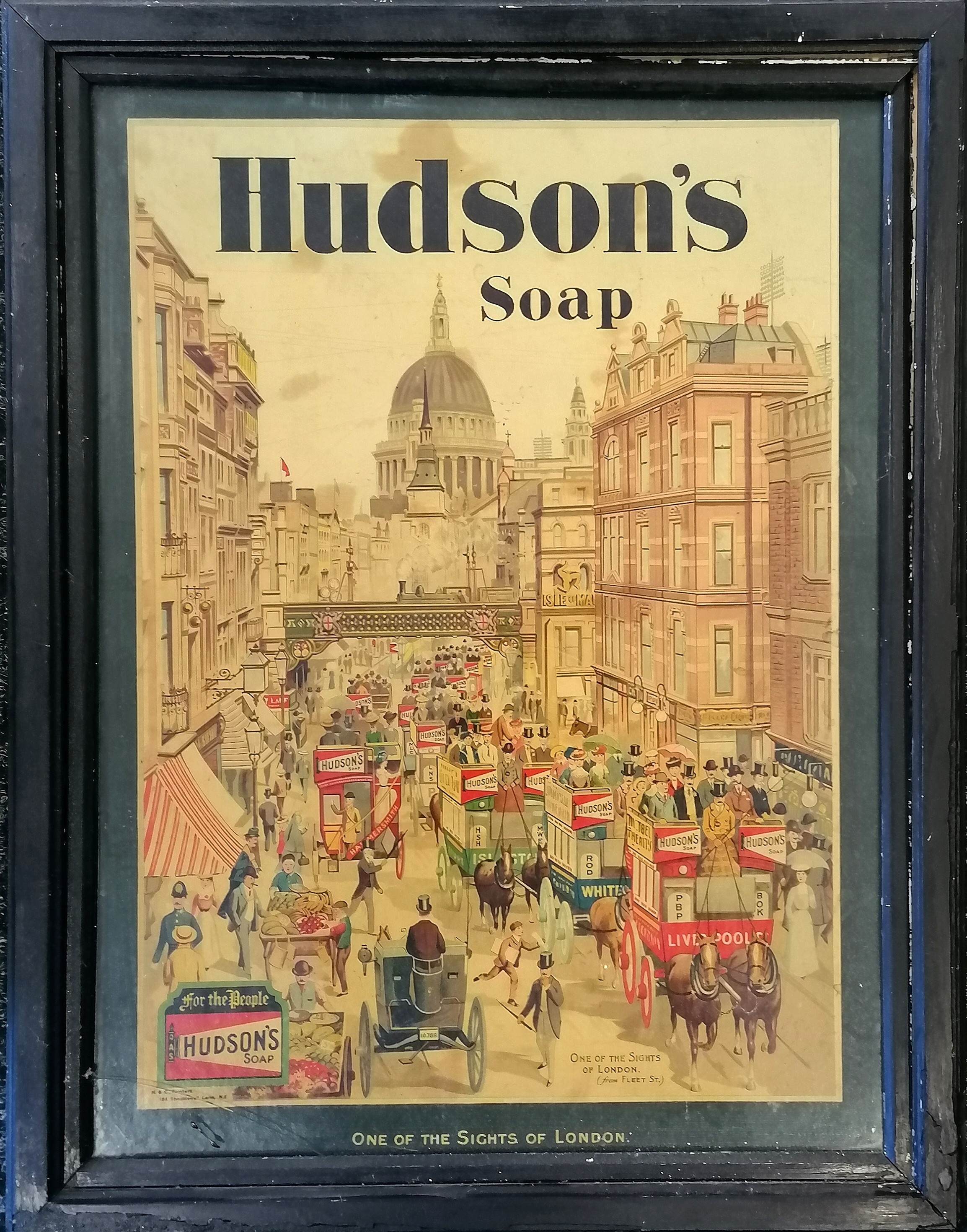 Hudson's soap framed antique advertising card 'One of the sights of London' by N&C