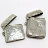 2 x antique silver vestas inc 1910 Chester by Walker & Hall (3.8cm x 4.2cm) - both have engraved
