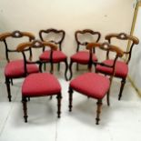 Set of 4 William IV mahogany dining chairs, with carved detail to backrests, upholstered in a wine